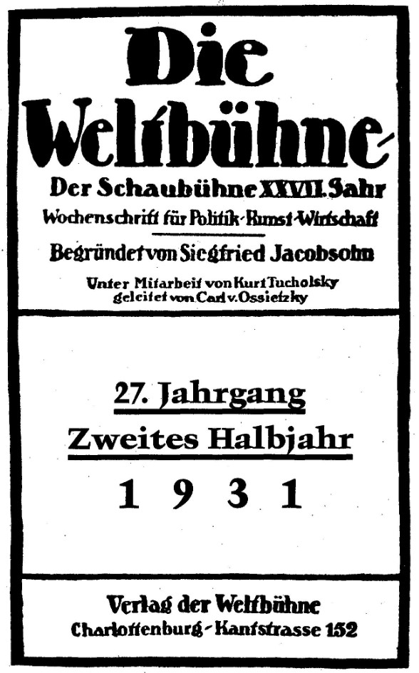 Die Weltbühne, 27. Jahrgang, 1931, 2. Halbjahr